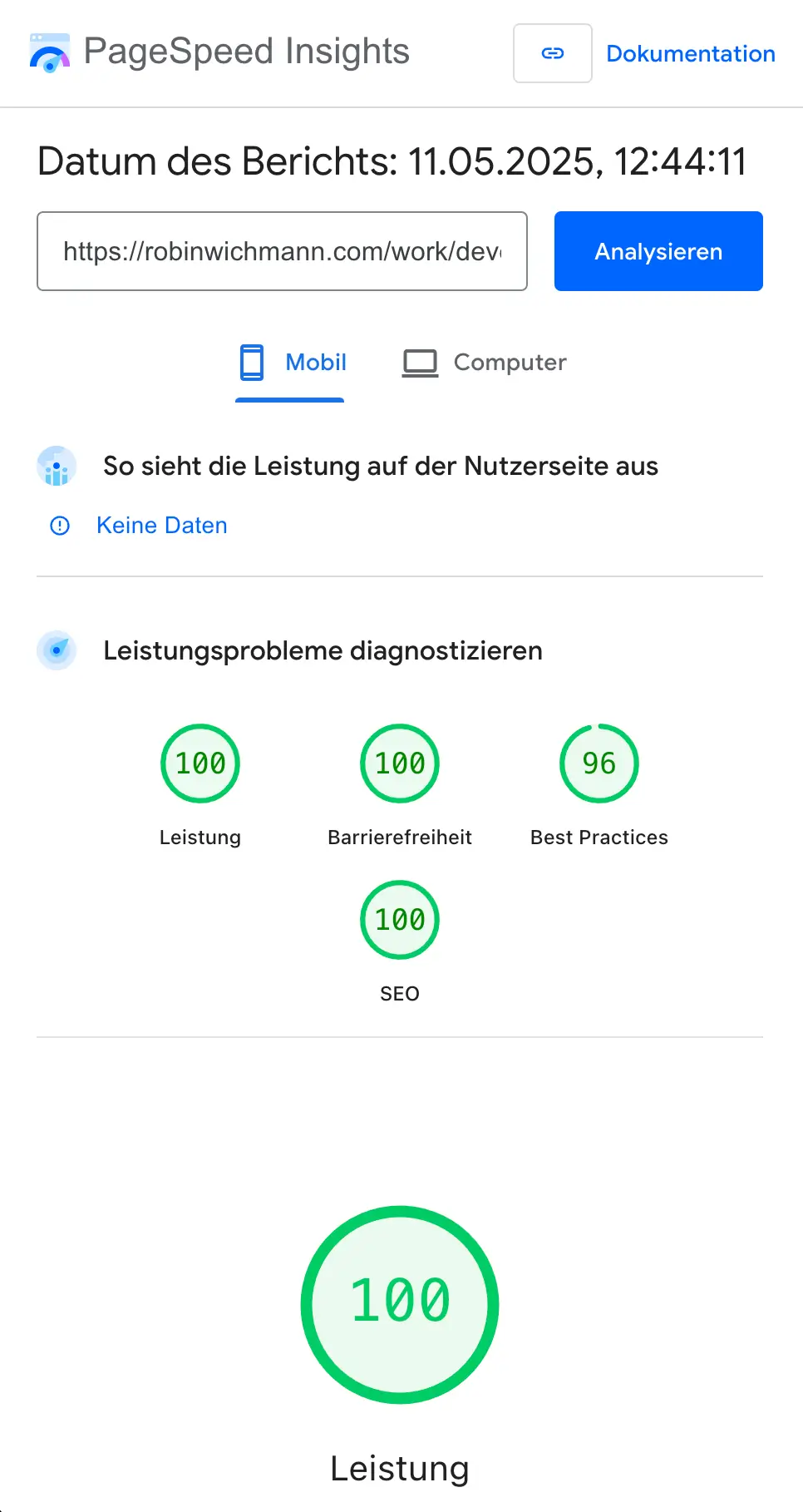 Pagespeed Insights Performance Score